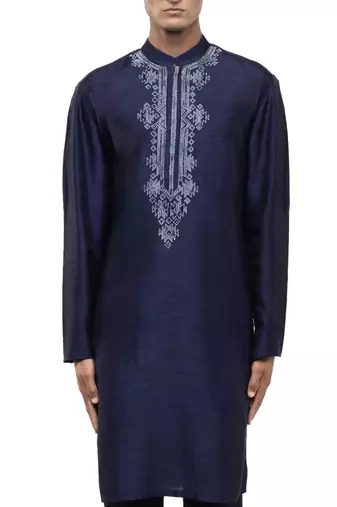Black embroidered silk kurta set