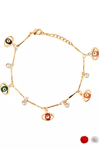 Gold plated evil eye charm design snake bracelet for women 
