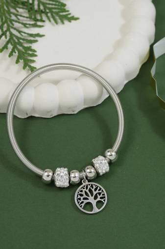 Adjustable tree of life charm design snake bracelet in silver tone for women (adb565)