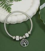Adjustable tree of life charm design snake bracelet in silver tone for women 