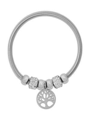 Adjustable tree of life charm design snake bracelet in silver tone for women  2