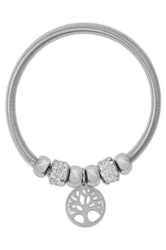 Adjustable tree of life charm design snake bracelet in silver tone for women 