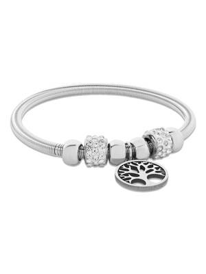 Adjustable tree of life charm design snake bracelet in silver tone for women  3