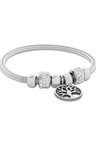Adjustable tree of life charm design snake bracelet in silver tone for women 