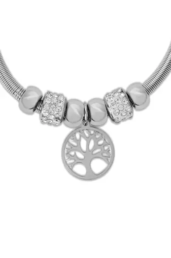 Adjustable tree of life charm design snake bracelet in silver tone for women 