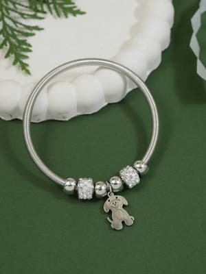 Adjustable dog charm design snake bracelet in silver tone for women  1