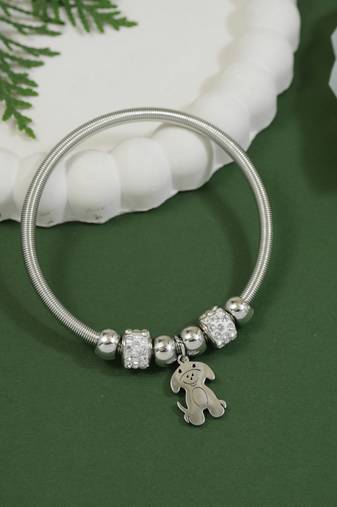 Adjustable dog charm design snake bracelet in silver tone for women (adb566)