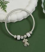 Adjustable dog charm design snake bracelet in silver tone for women 
