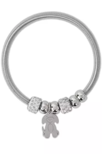 Adjustable dog charm design snake bracelet in silver tone for women 