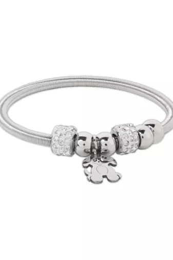 Adjustable dog charm design snake bracelet in silver tone for women 