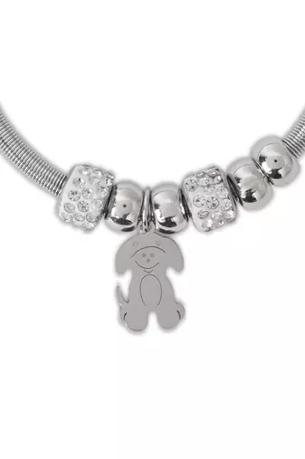 Adjustable dog charm design snake bracelet in silver tone for women 