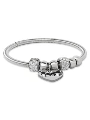 Adjustable heart charm design snake bracelet with family motif in silver tone for women  3