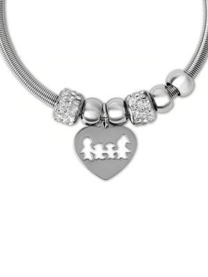 Adjustable heart charm design snake bracelet with family motif in silver tone for women  4