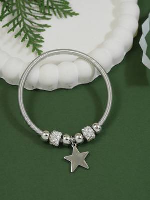Adjustable star charm design snake bracelet in silver tone for women  1