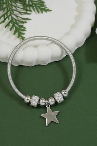 Adjustable star charm design snake bracelet in silver tone for women (adb568)