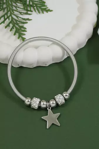 Adjustable star charm design snake bracelet in silver tone for women 