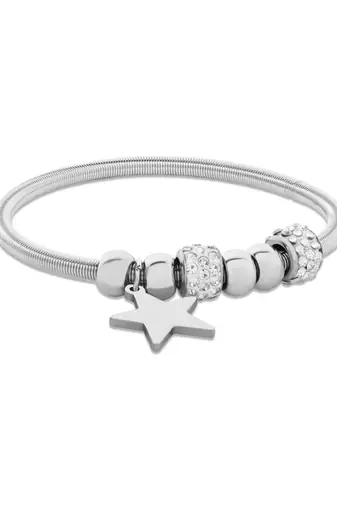 Adjustable star charm design snake bracelet in silver tone for women 