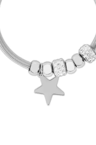 Adjustable star charm design snake bracelet in silver tone for women 