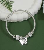 Adjustable butterfly charm design snake bracelet in silver tone for women 