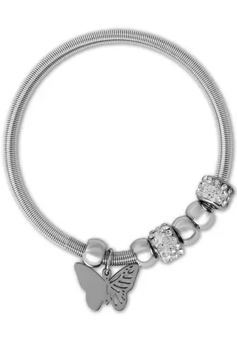 Adjustable butterfly charm design snake bracelet in silver tone for women 