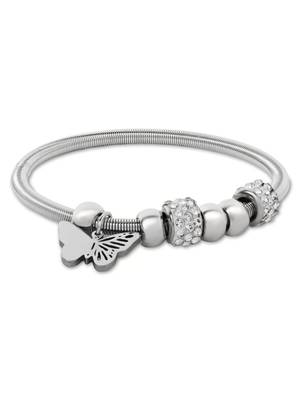 Adjustable butterfly charm design snake bracelet in silver tone for women  3