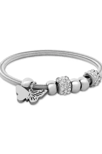 Adjustable butterfly charm design snake bracelet in silver tone for women 