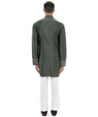 Green embroidered silk kurta set 4