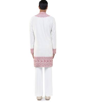 White embroidered silk kurta set 4