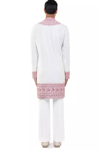 White embroidered silk kurta set
