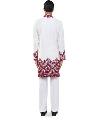 White embroidered silk kurta set 4