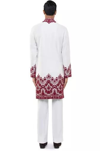 White embroidered silk kurta set