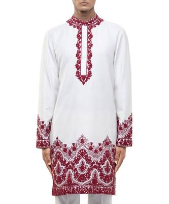 White embroidered silk kurta set 5
