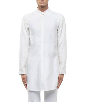 White embroidered silk kurta set 4