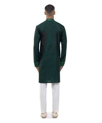 Green embroidered silk kurta set 4