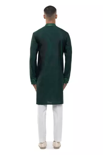 Green embroidered silk kurta set