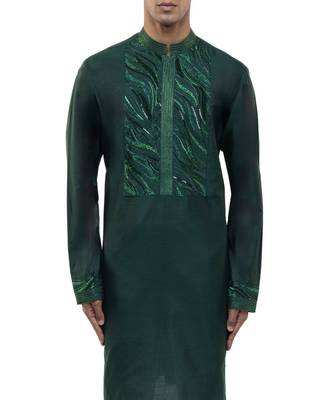 Green embroidered silk kurta set 5