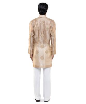 Beige embroidered organza kurta set 4