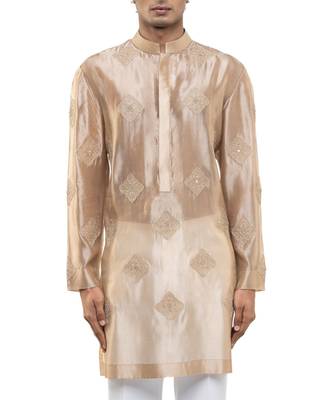 Beige embroidered organza kurta set 5