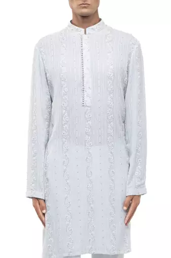 Blue embroidered georgette kurta set