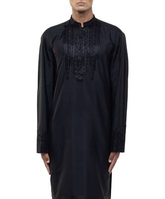Black embroidered silk kurta set 5