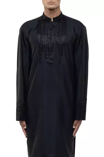 Black embroidered silk kurta set