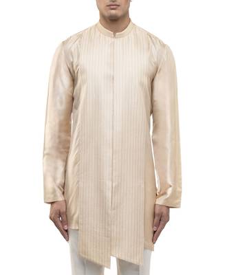 Beige plain linen kurta set 5