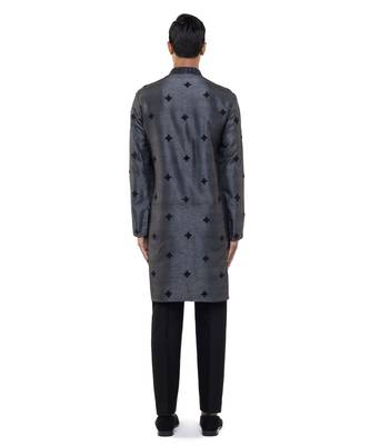 Grey embroidered silk kurta set 3