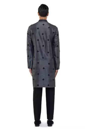 Grey embroidered silk kurta set