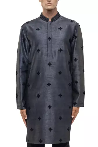 Grey embroidered silk kurta set
