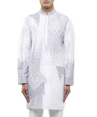 White embroidered silk kurta set 4