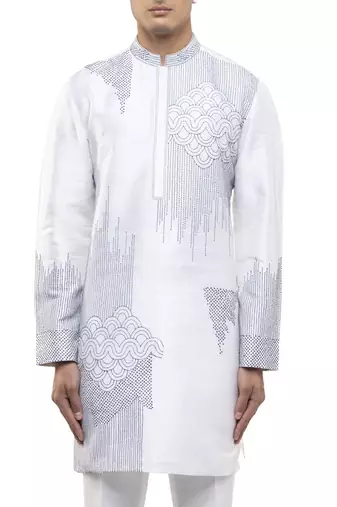 White embroidered silk kurta set