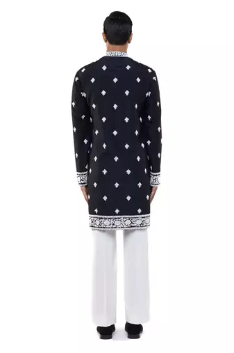 Black embroidered silk kurta set