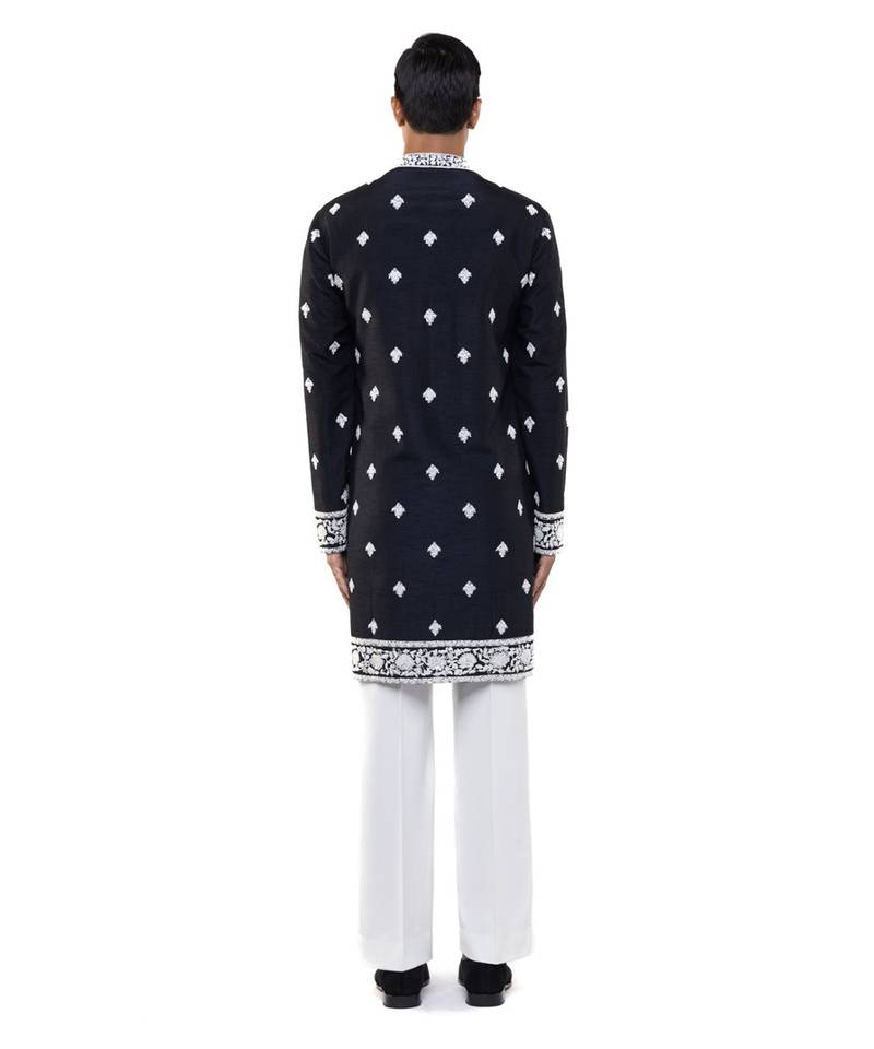 Black embroidered silk kurta set
