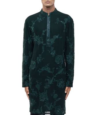 Green embroidered georgette kurta set 5